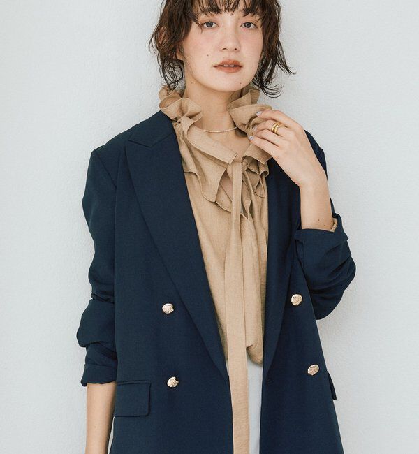  「【オンオフ使える】ドライギャバピークドラペルジャケット」|テーラードジャケット|ネイビー