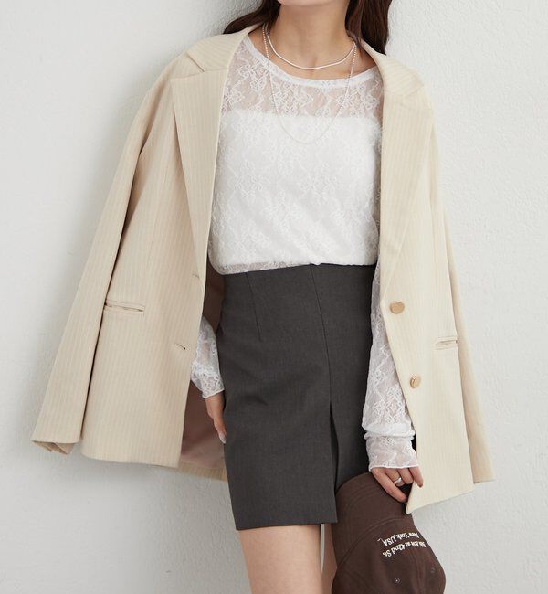  「裾ギャザーレースロングTシャツ」|Tシャツ・カットソー|