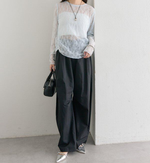  「裾ギャザーレースロングTシャツ」|Tシャツ・カットソー|