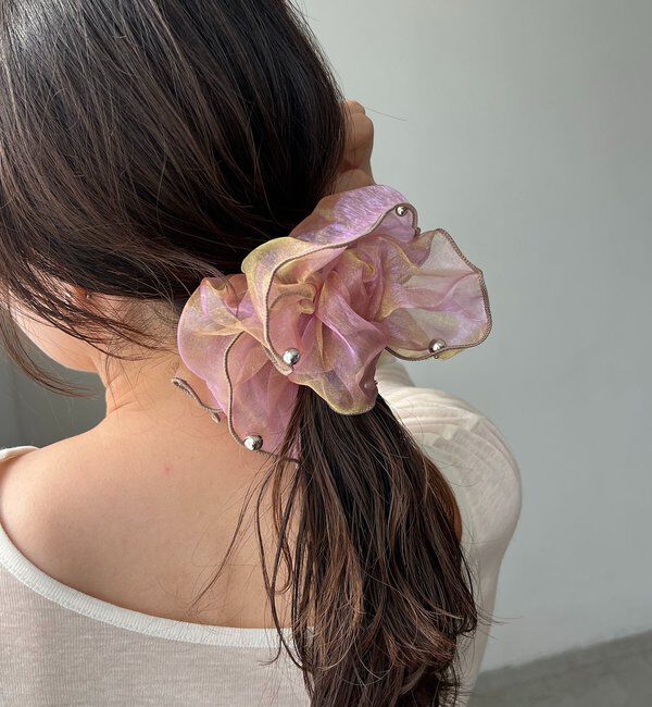  「〈GOLDY/ゴールディ〉オーガンジーシルバードットシュシュ」|リング|ピンク