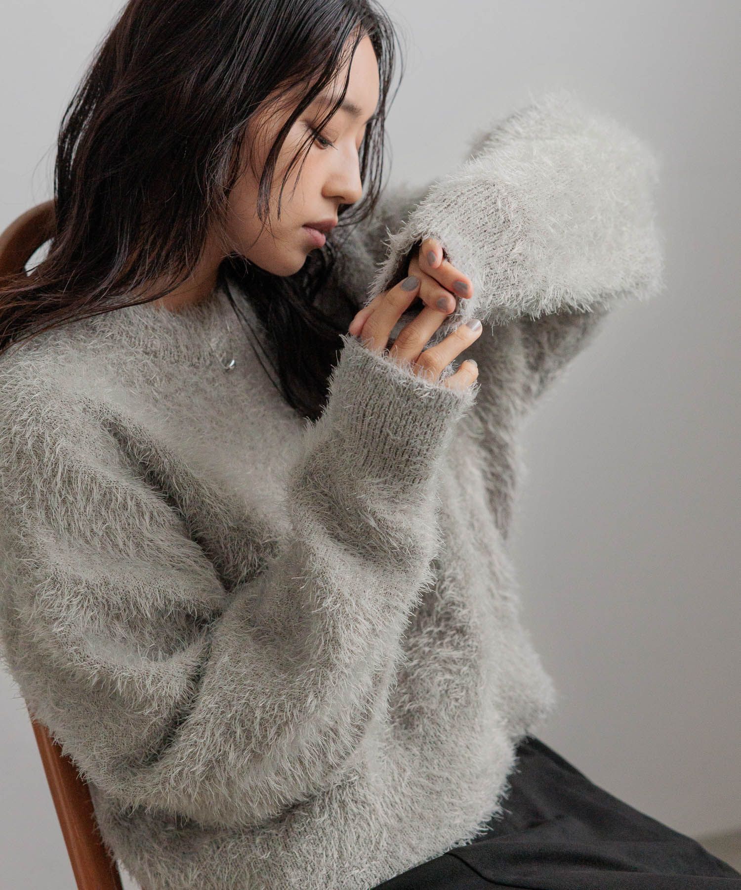 LOWRYS FARM「シャギープルオーバーＬＳ」|ニット・セーター|グレー２