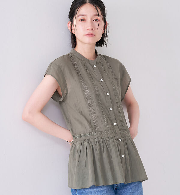 collex「コットンボイルレースブラウス」|シャツ・ブラウス|カーキ