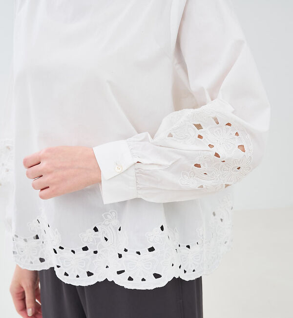 collex「レース切替スタインドカラーブラウス」|シャツ・ブラウス|