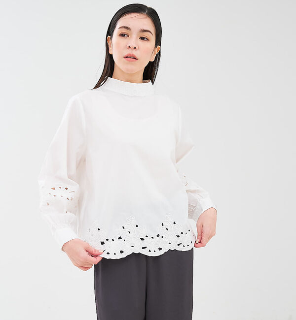 collex「レース切替スタインドカラーブラウス」|シャツ・ブラウス|