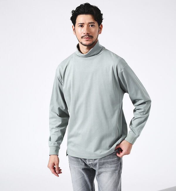 ABAHOUSE「【フロントスリット】タートルネック 長袖Tシャツ」|Tシャツ・カットソー|セージグリーン