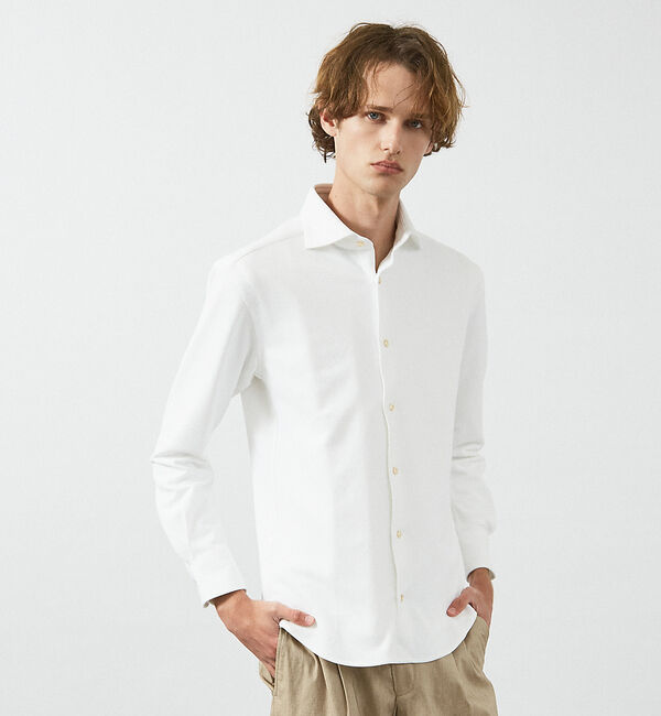 ABAHOUSE「【FLEX SHIRTS】COOLMAX EcoMade ダブルピケ ジャージシ」|シャツ・ブラウス|ホワイト