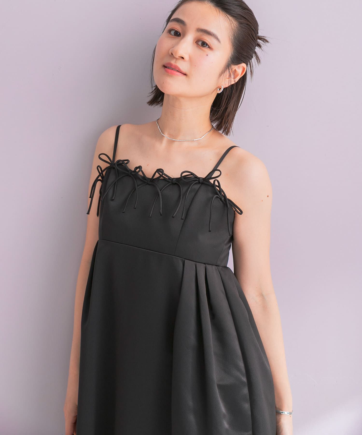 URBAN RESEARCH ROSSO「ANDRESD　RIBBONS DRESS&times;SHEER TOPS」|ワンピース|ブラック