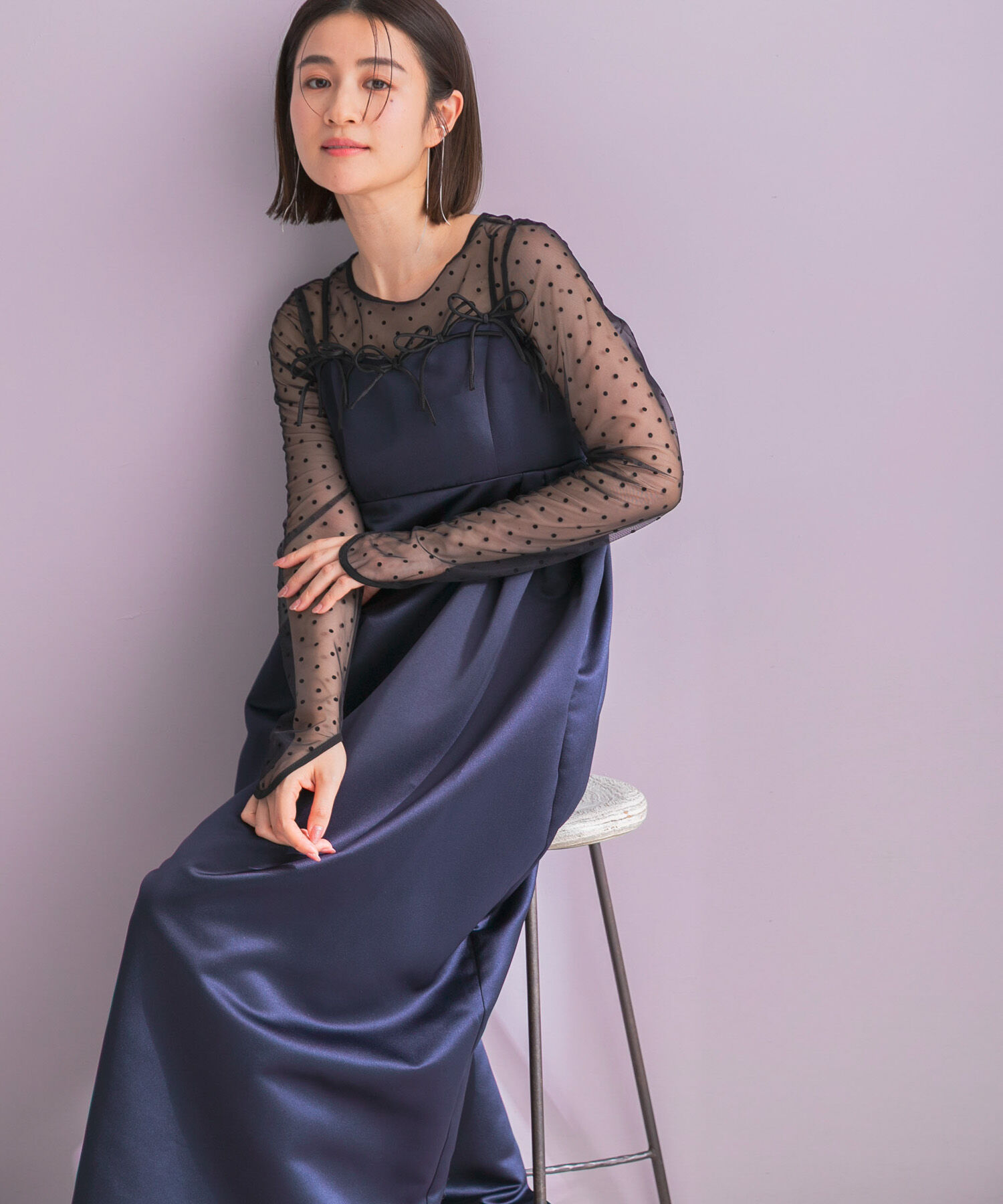 URBAN RESEARCH ROSSO「ANDRESD　RIBBONS DRESS&times;SHEER TOPS」|ワンピース|ネイビー