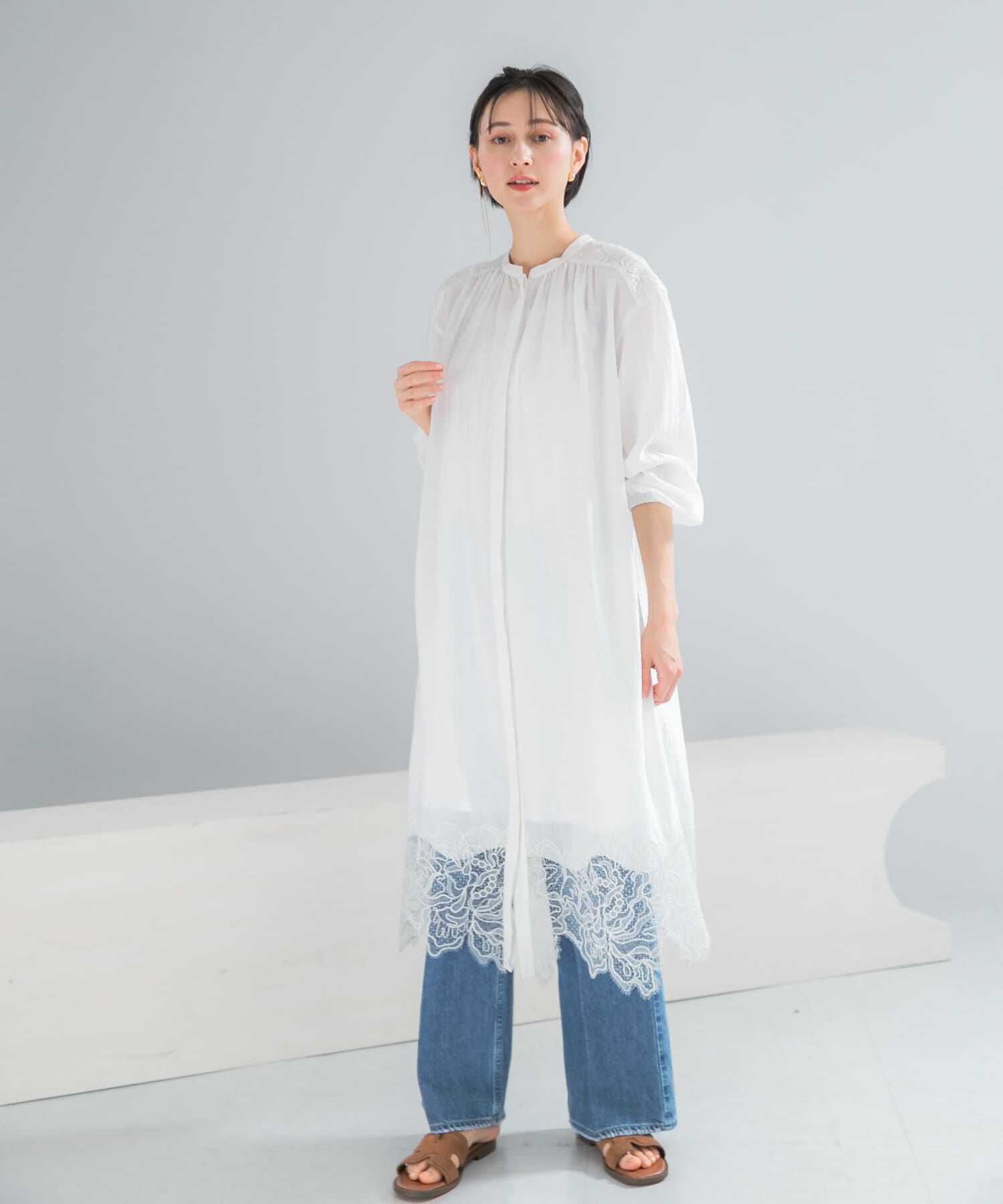 URBAN RESEARCH ROSSO「レース切り替えガウンワンピース」|ワンピース|