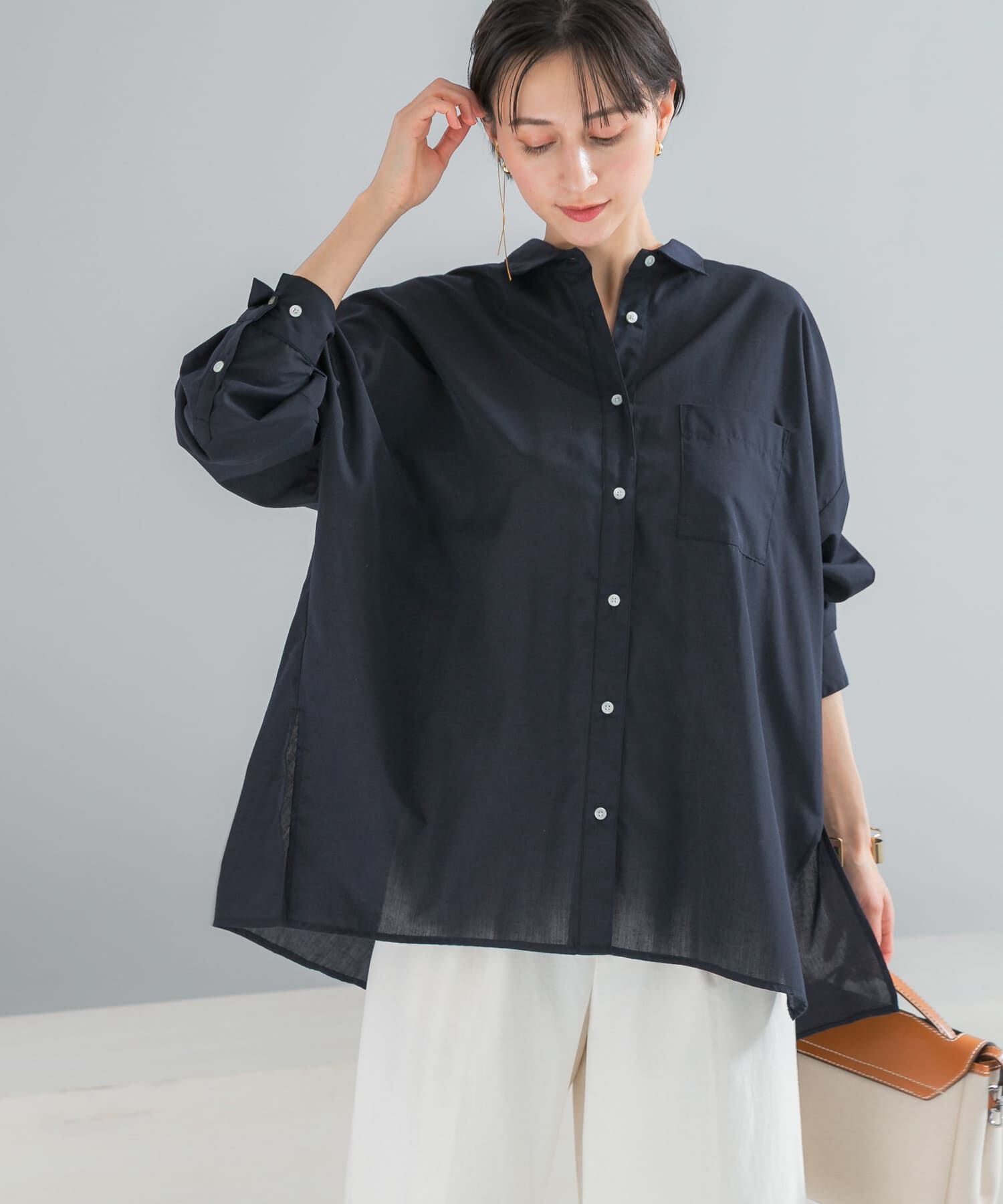 URBAN RESEARCH ROSSO「『WEB限定』『UR TECH Smart Linen Touch』イージーリネンオーバーシャツ」|シャツ・ブラウス|ネイビー