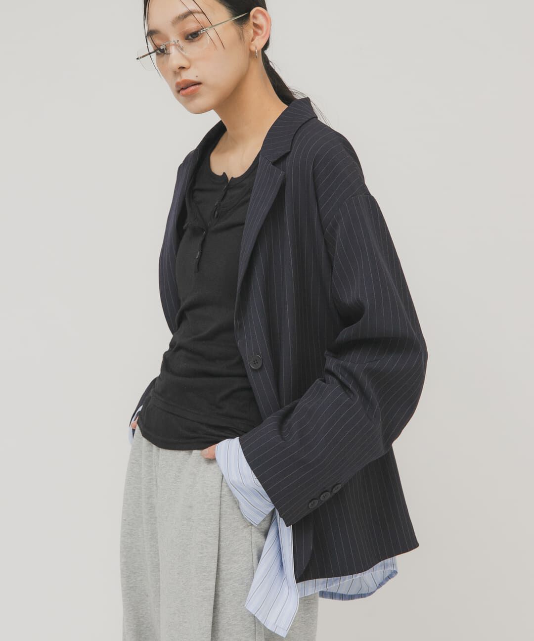  「レイヤードヘンリーネックTEE」|Tシャツ・カットソー|ブラック