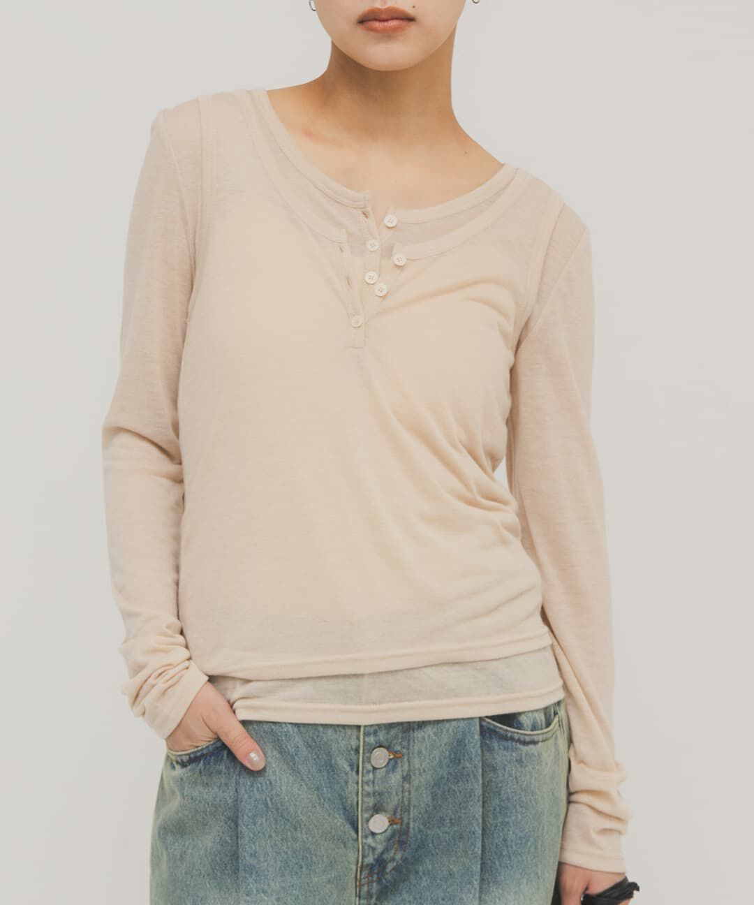  「レイヤードヘンリーネックTEE」|Tシャツ・カットソー|ベージュ系その他