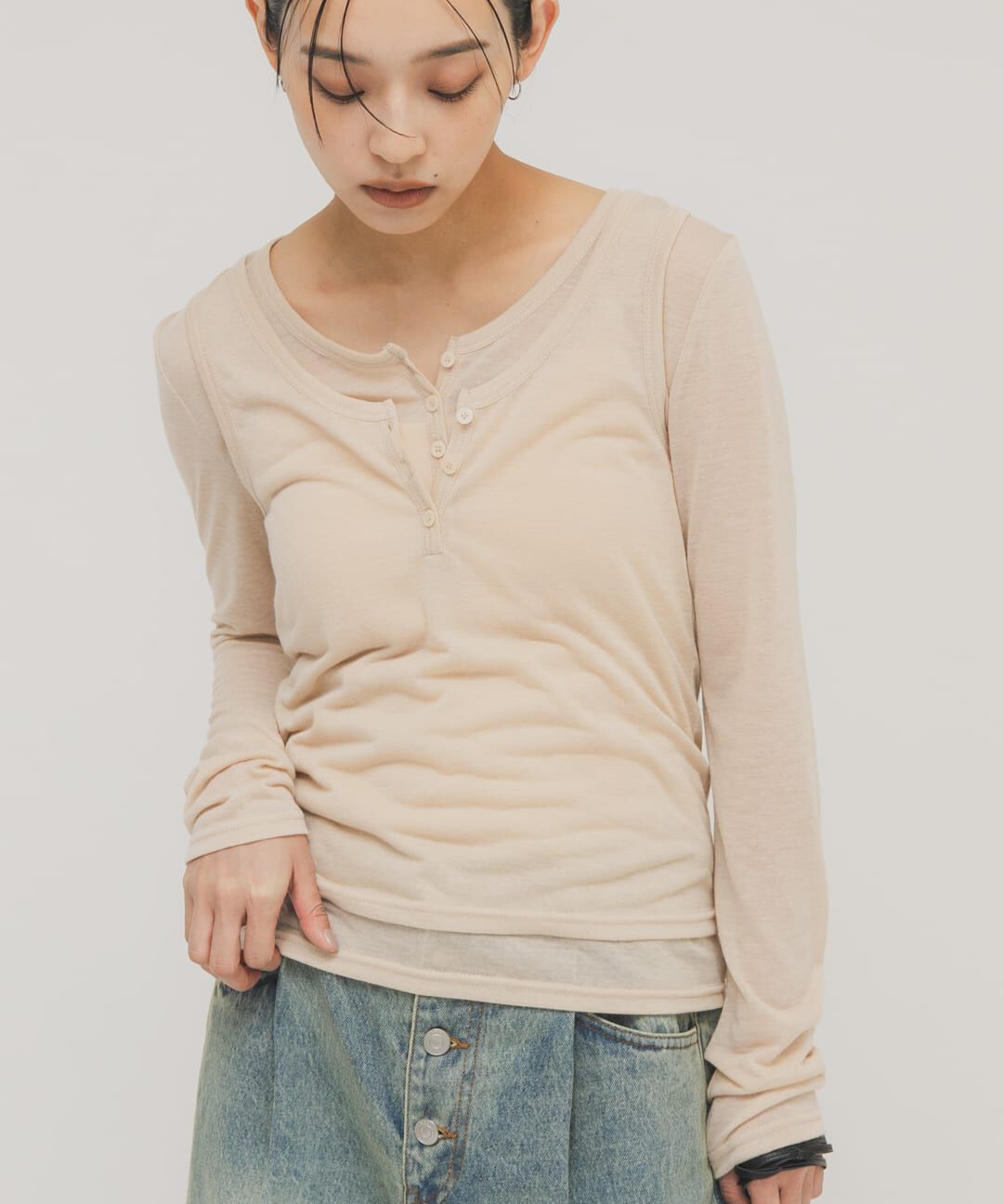  「レイヤードヘンリーネックTEE」|Tシャツ・カットソー|