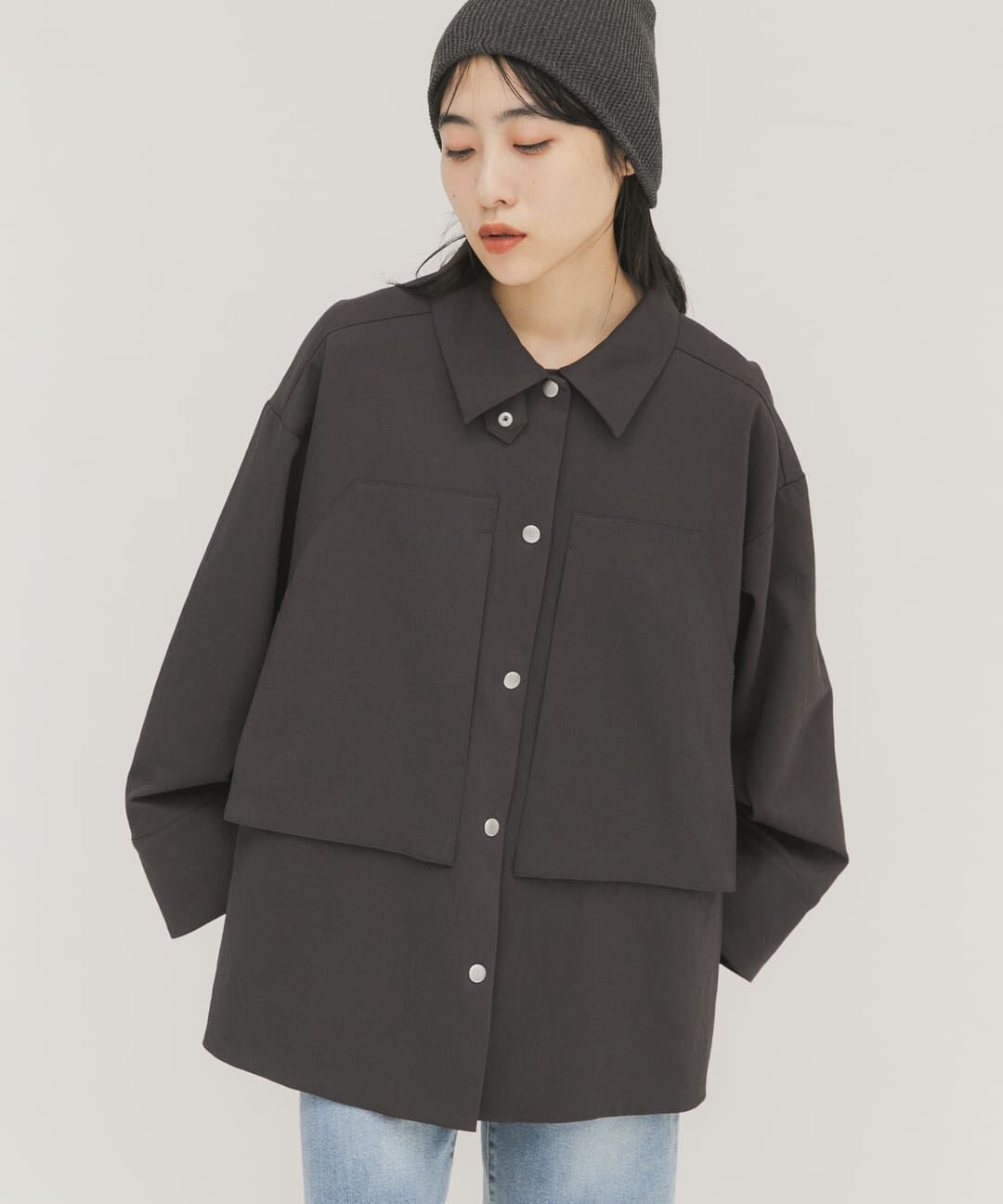  「ポケットディティールジャケット」|ノーカラーコート|