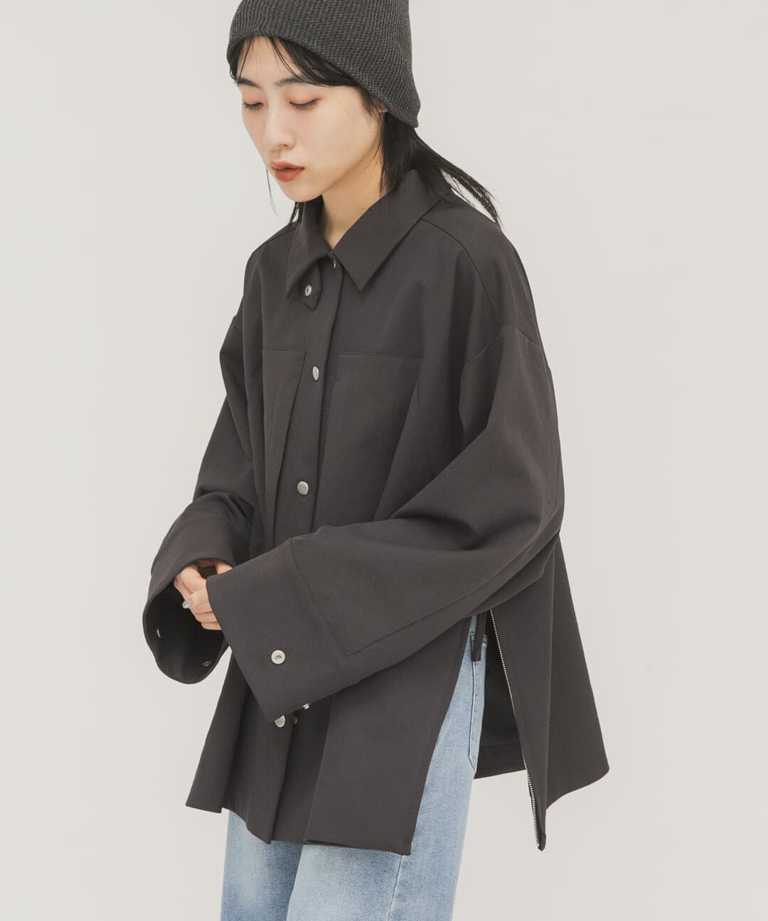  「ポケットディティールジャケット」|ノーカラーコート|