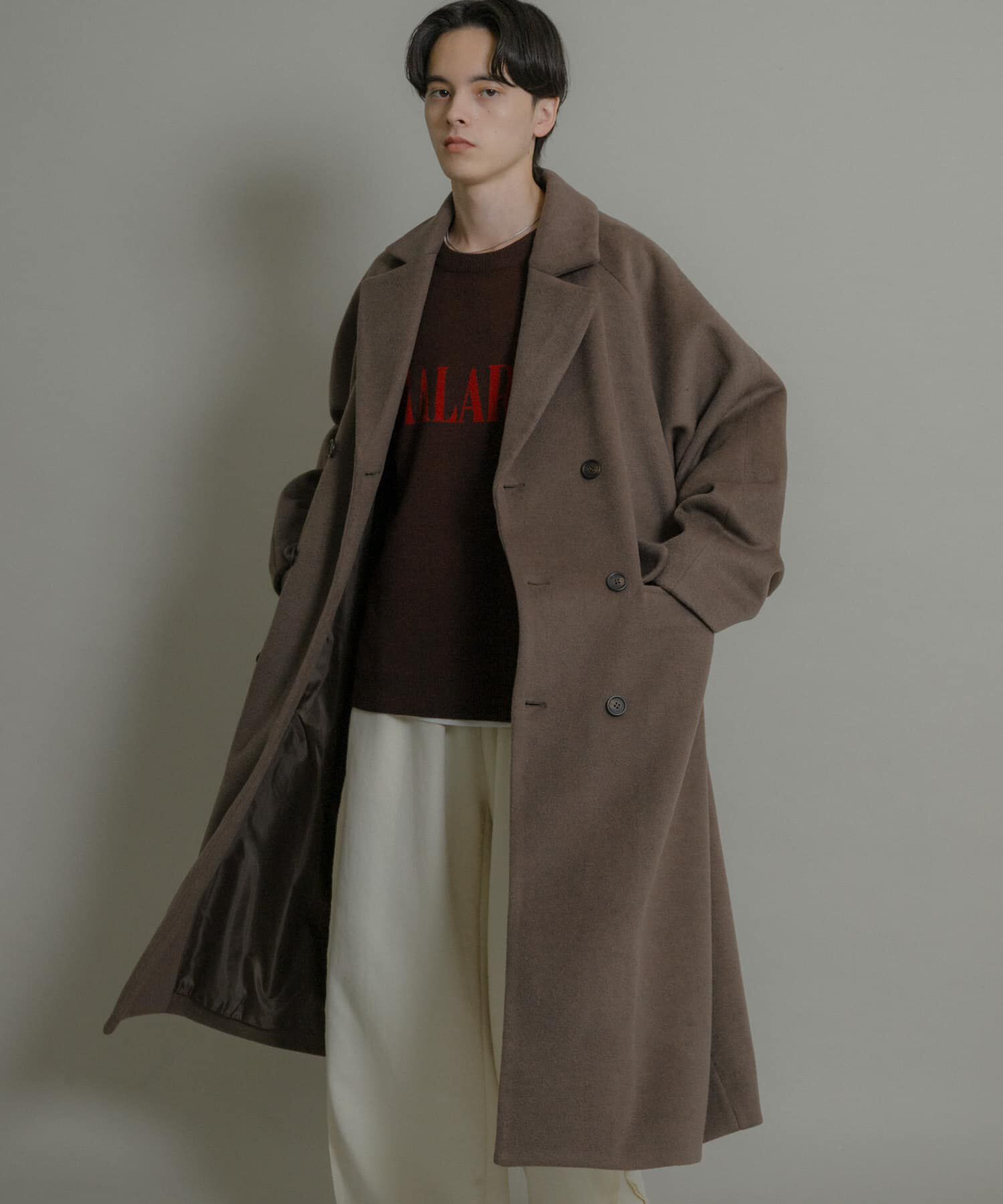 SENSE OF PLACE by URBAN RESEARCH「ウールブレンドダブルロングコート」|ノーカラーコート|