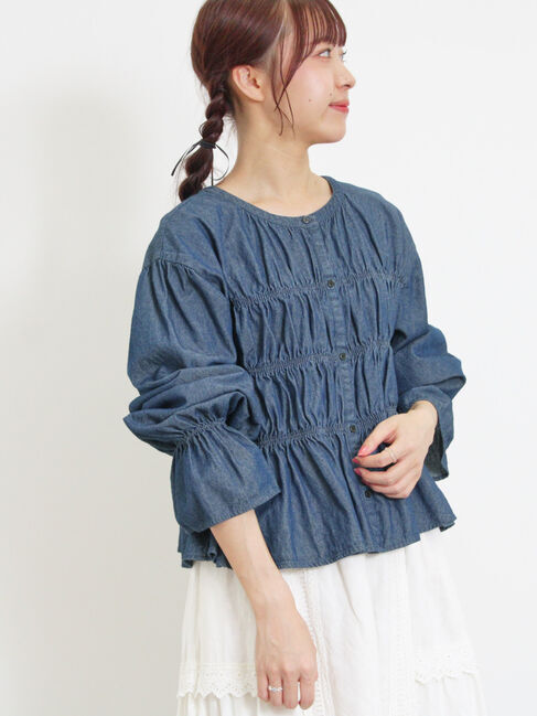 Samansa Mos2「デニム/ツイルシャーリングブラウス」|シャツ・ブラウス|
