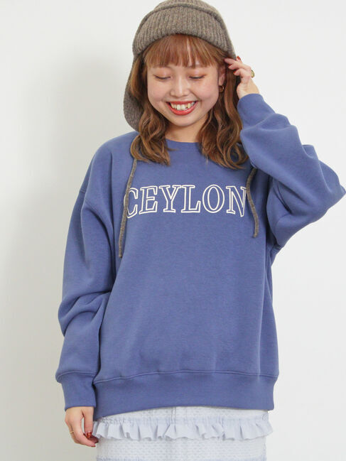 Samansa Mos2「裏ボアロゴプリントスウェット」|Tシャツ・カットソー|ブルー