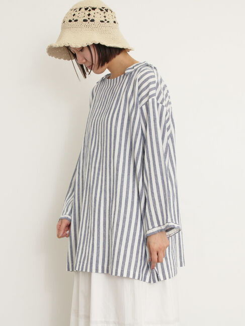 Samansa Mos2「【Cross&times;Linen】フリルカラーブラウス」|シャツ・ブラウス|ブルー