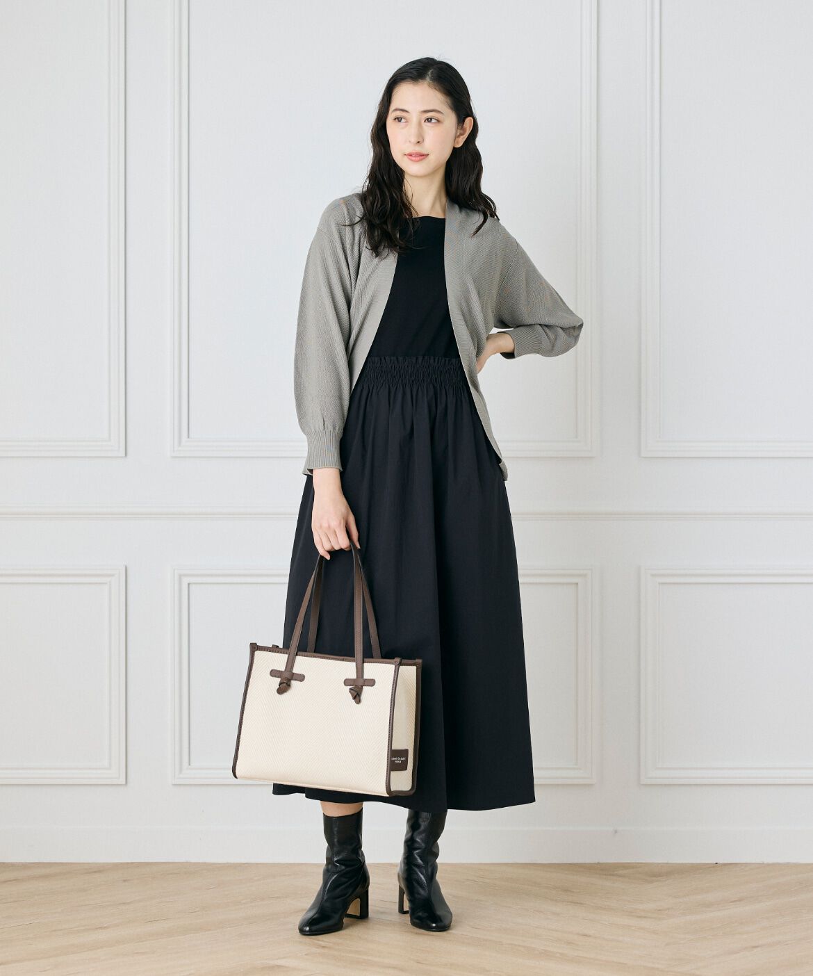 INED「《大きいサイズ》鹿の子編み着流しホールガーメントカーディガン《Cuoo》」|カーディガン|