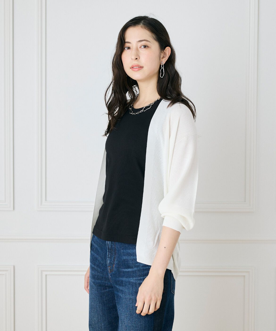 INED「《大きいサイズ》鹿の子編み着流しホールガーメントカーディガン《Cuoo》」|カーディガン|