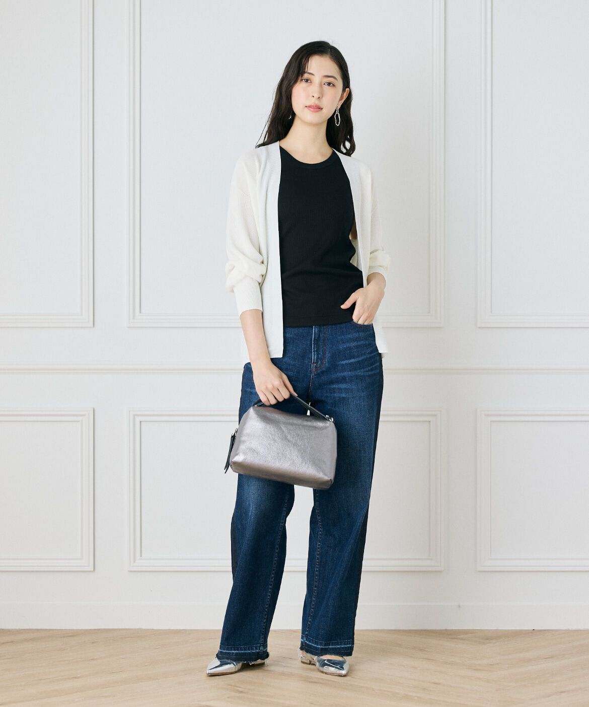 INED「《大きいサイズ》鹿の子編み着流しホールガーメントカーディガン《Cuoo》」|カーディガン|