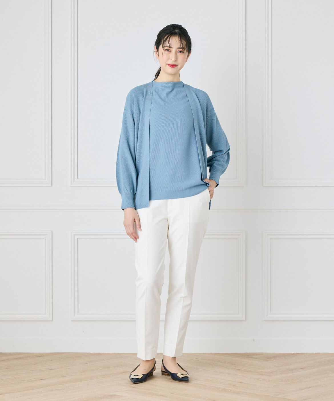 INED「《大きいサイズ》鹿の子編み着流しホールガーメントカーディガン《Cuoo》」|カーディガン|