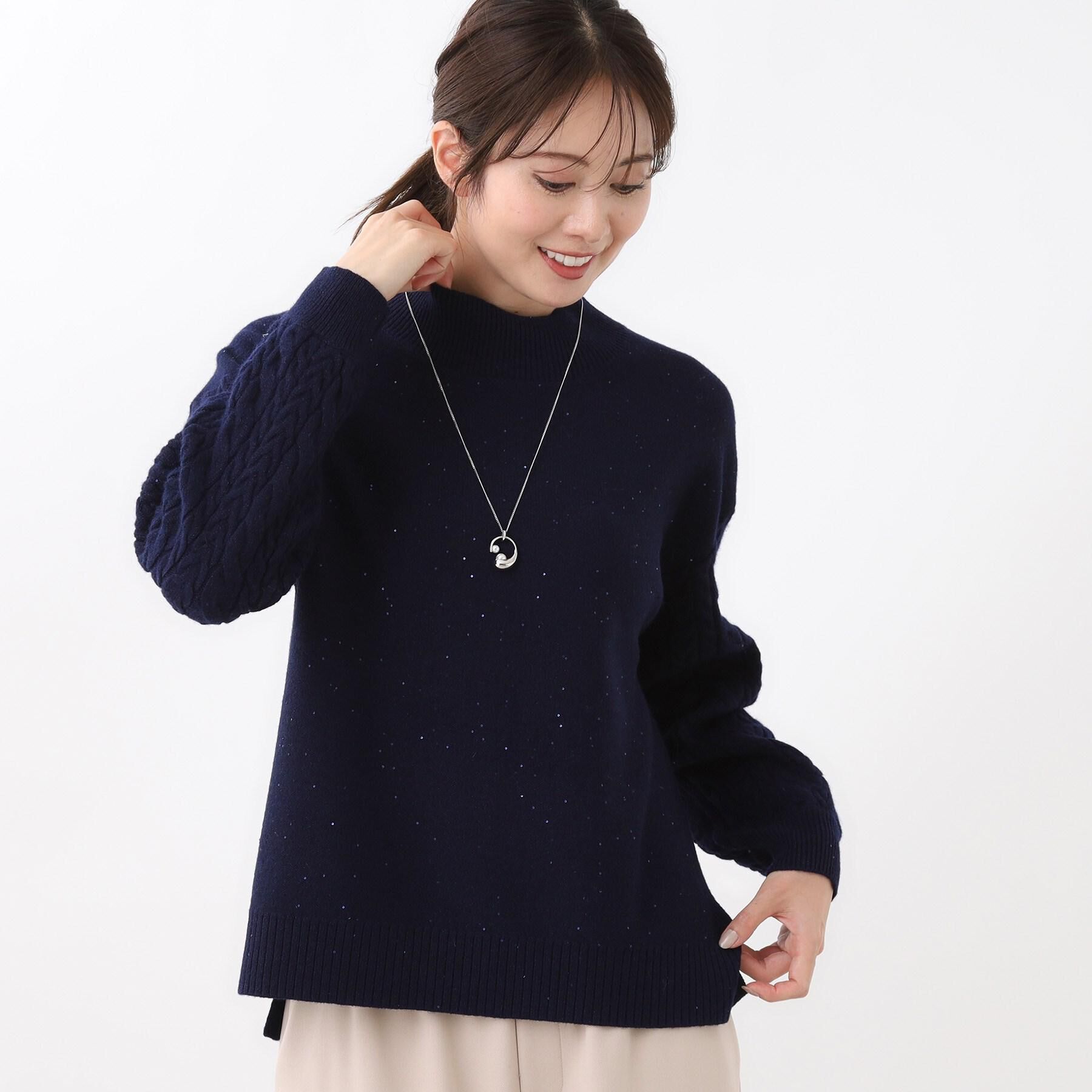 Reflect「【一枚で着映え◎／ゆったりシルエット】ラメ&times;スパンコールウール混ニット」|ニット・セーター|ネイビー(094)