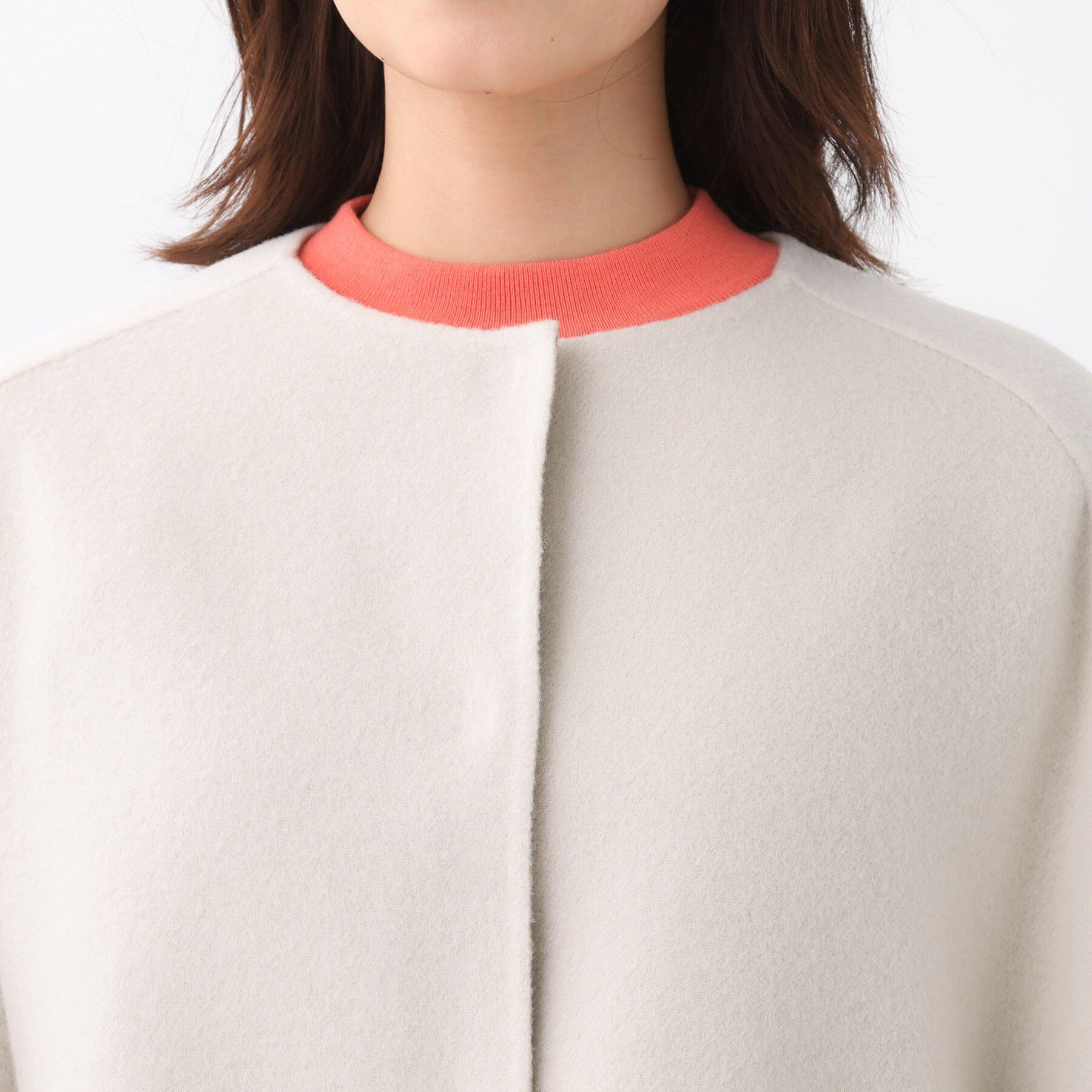 Reflect「リバー仕立てショートコート」|ノーカラーコート|