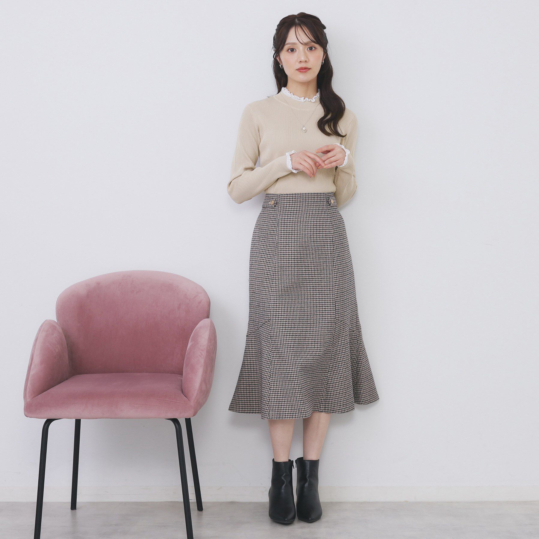 index「コットンレースフリルリブニット【洗濯機OK/抗ピル】」|ニット・セーター|