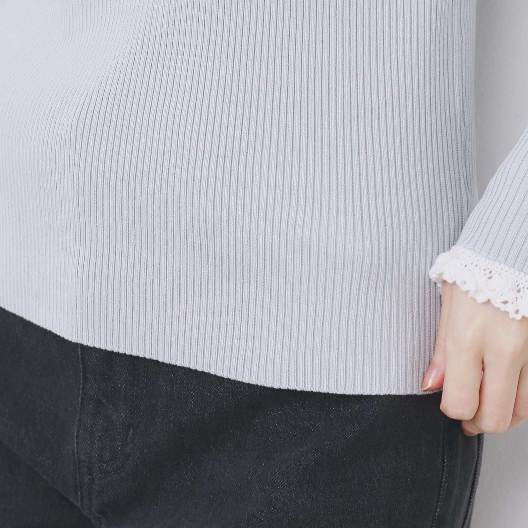 index「コットンレースフリルリブニット【洗濯機OK/抗ピル】」|ニット・セーター|