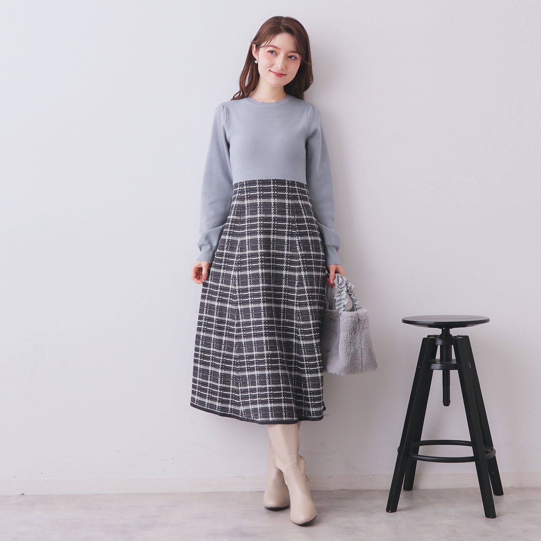 index「チェックラメジャカードニットワンピース」|ワンピース|