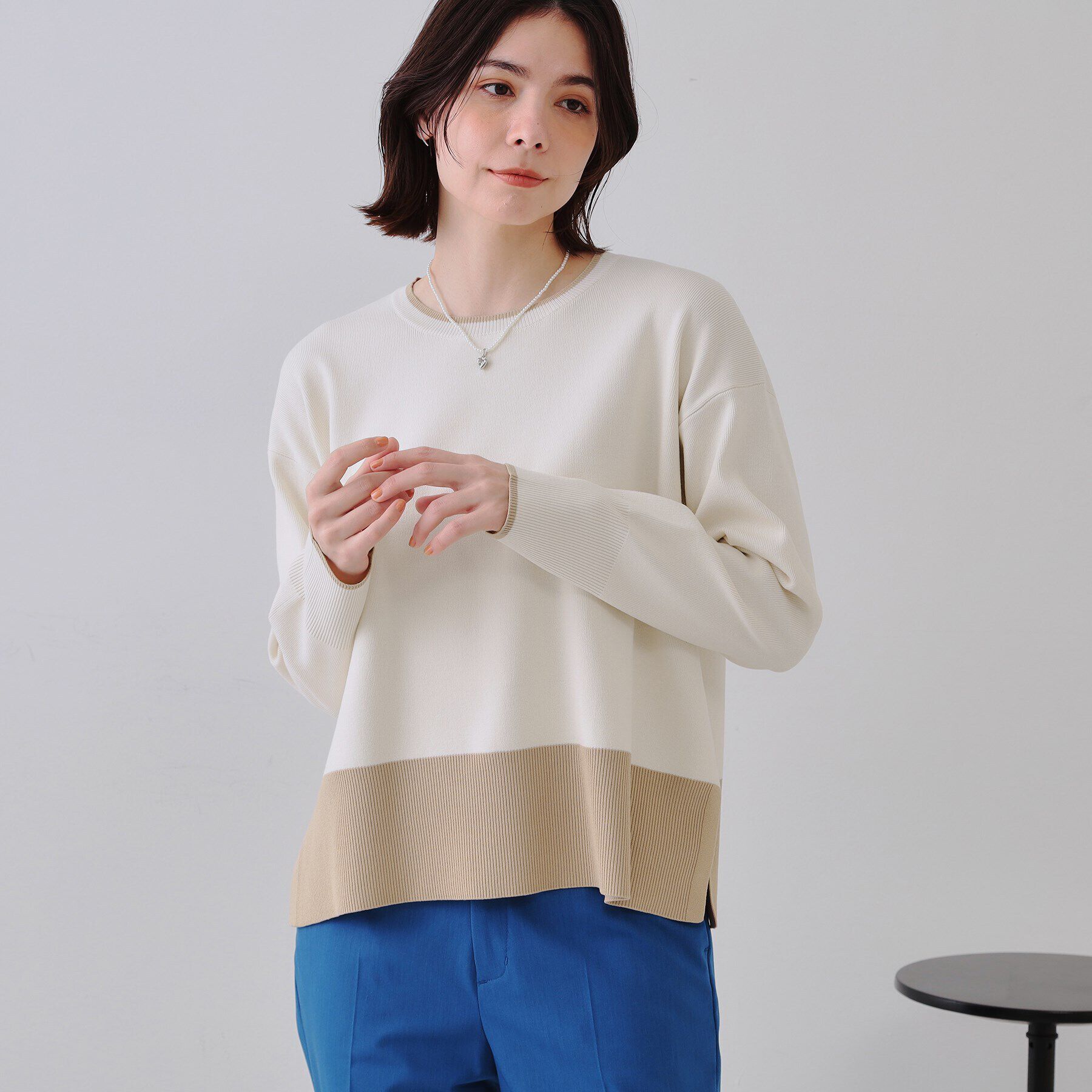 OPAQUE.CLIP「バイカラーボクシーニット【洗濯機洗い可】」|ニット・セーター|