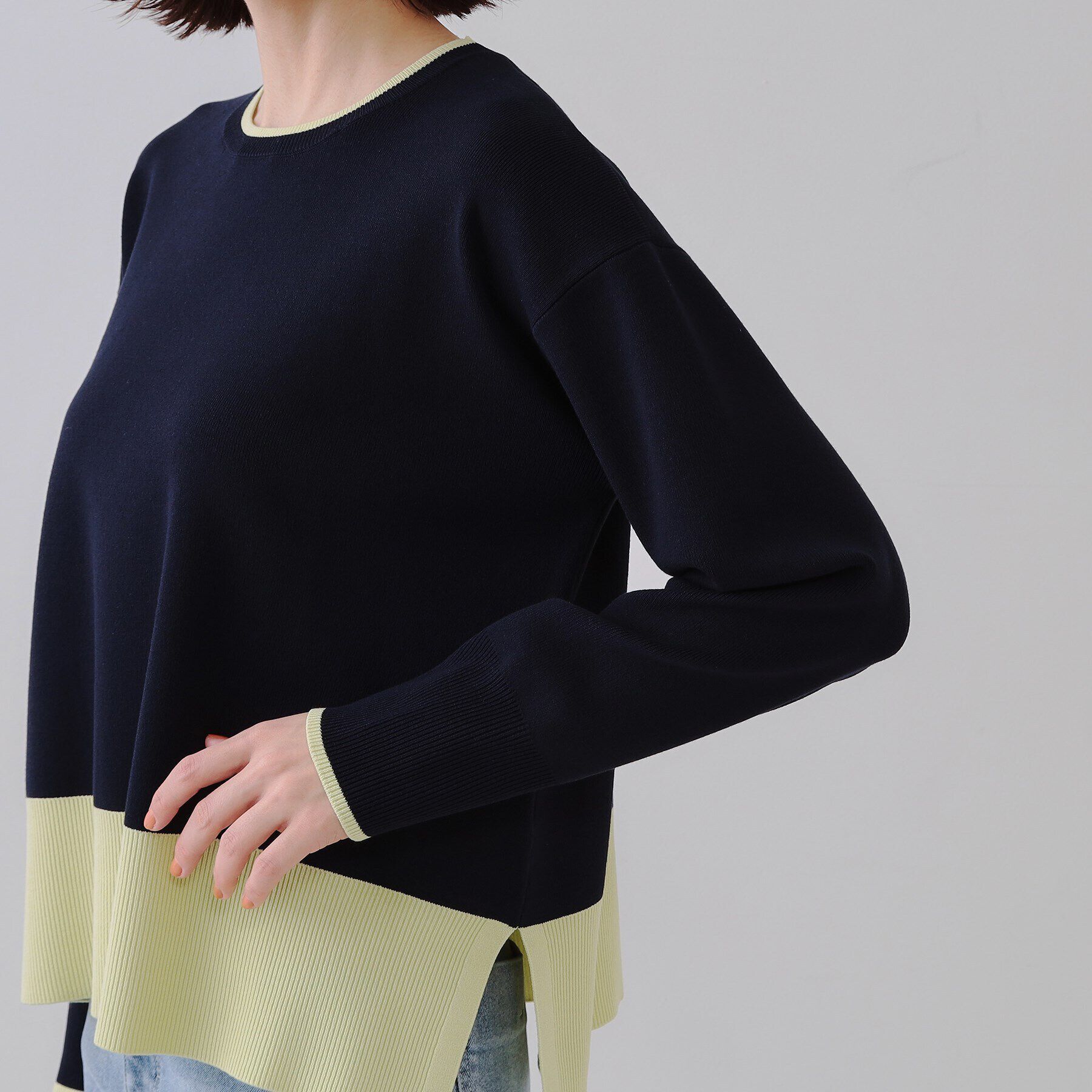 OPAQUE.CLIP「バイカラーボクシーニット【洗濯機洗い可】」|ニット・セーター|