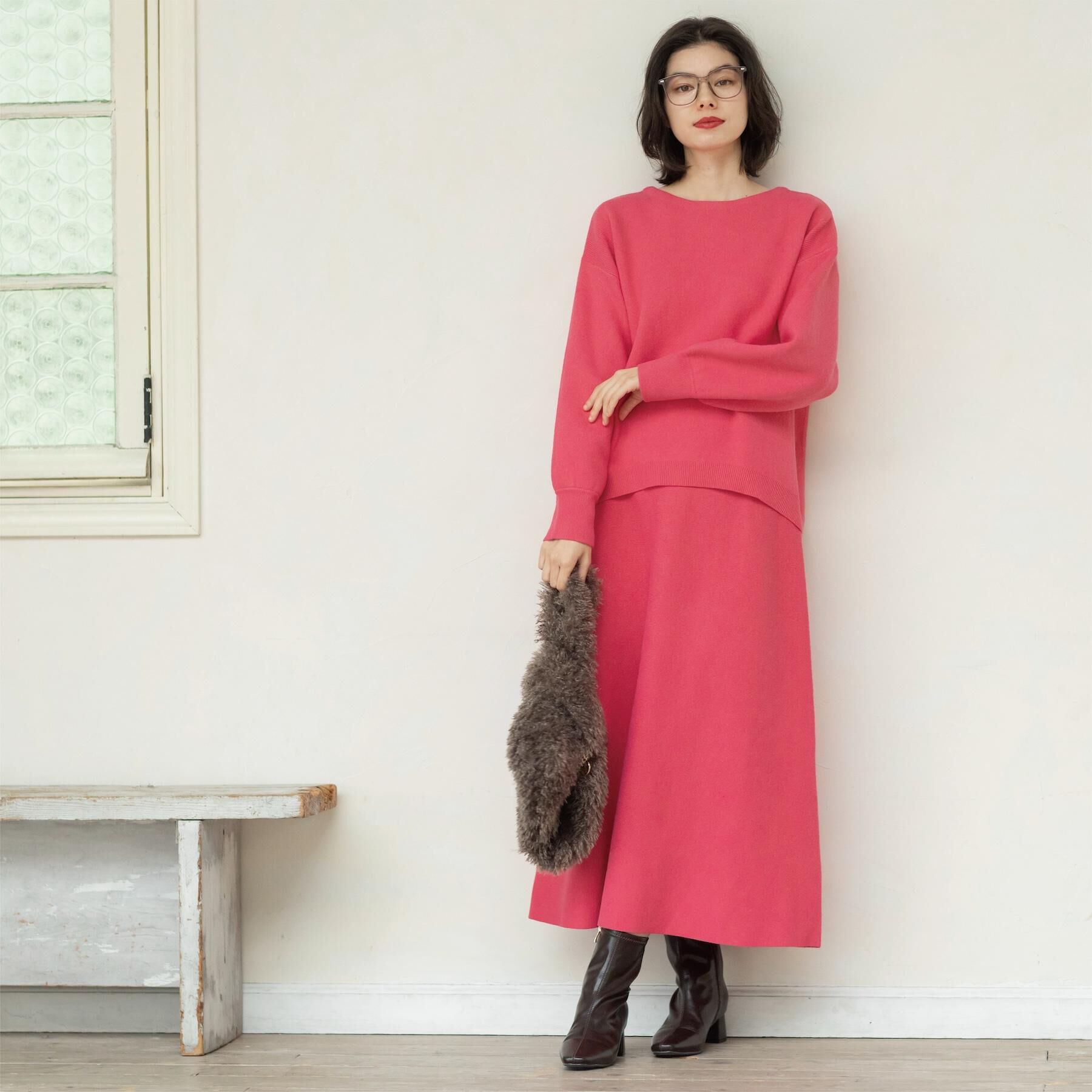 OPAQUE.CLIP「サイド編地切替ニットトップス/セットアップ対応【洗濯機OK】」|ニット・セーター|