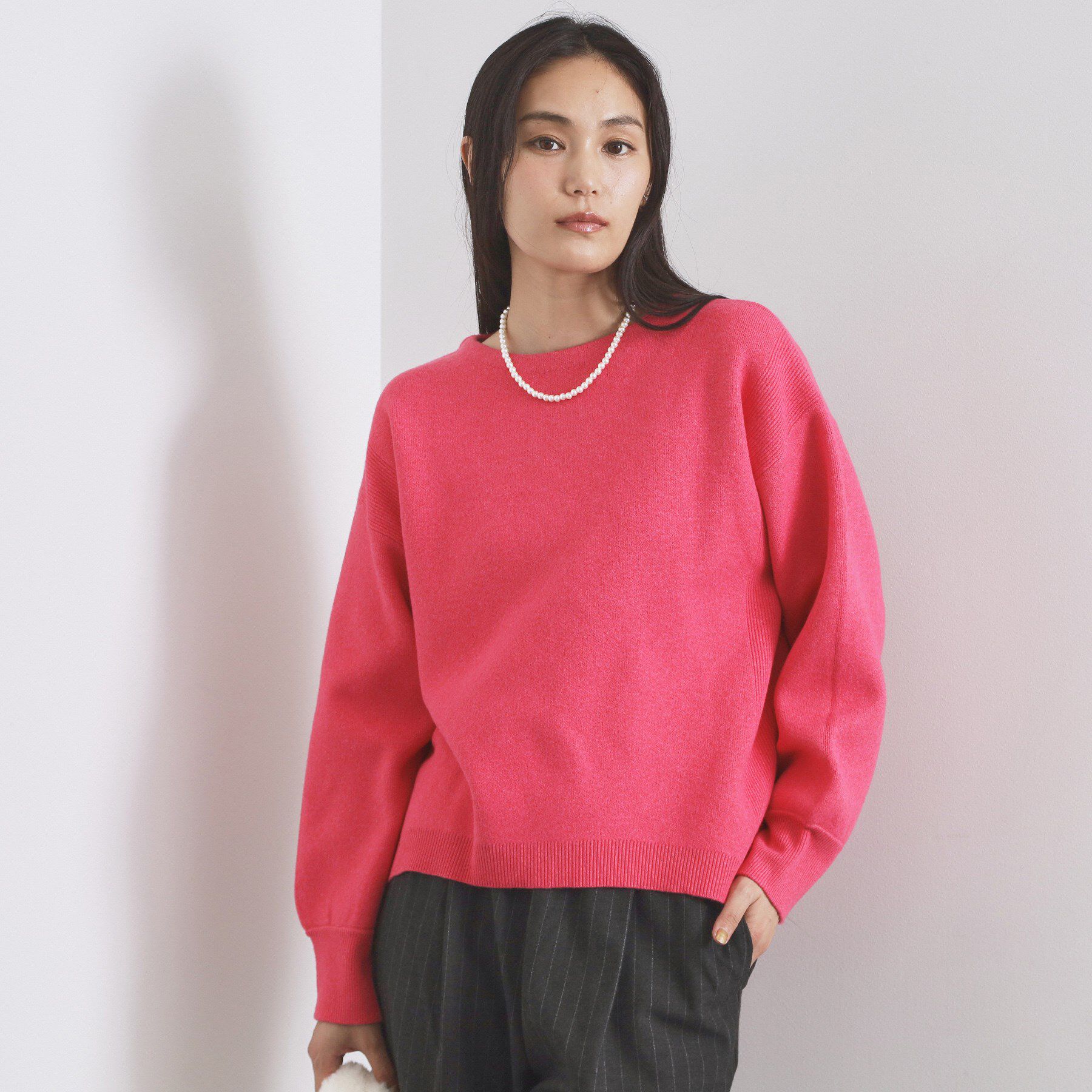 OPAQUE.CLIP「サイド編地切替ニットトップス/セットアップ対応【洗濯機OK】」|ニット・セーター|