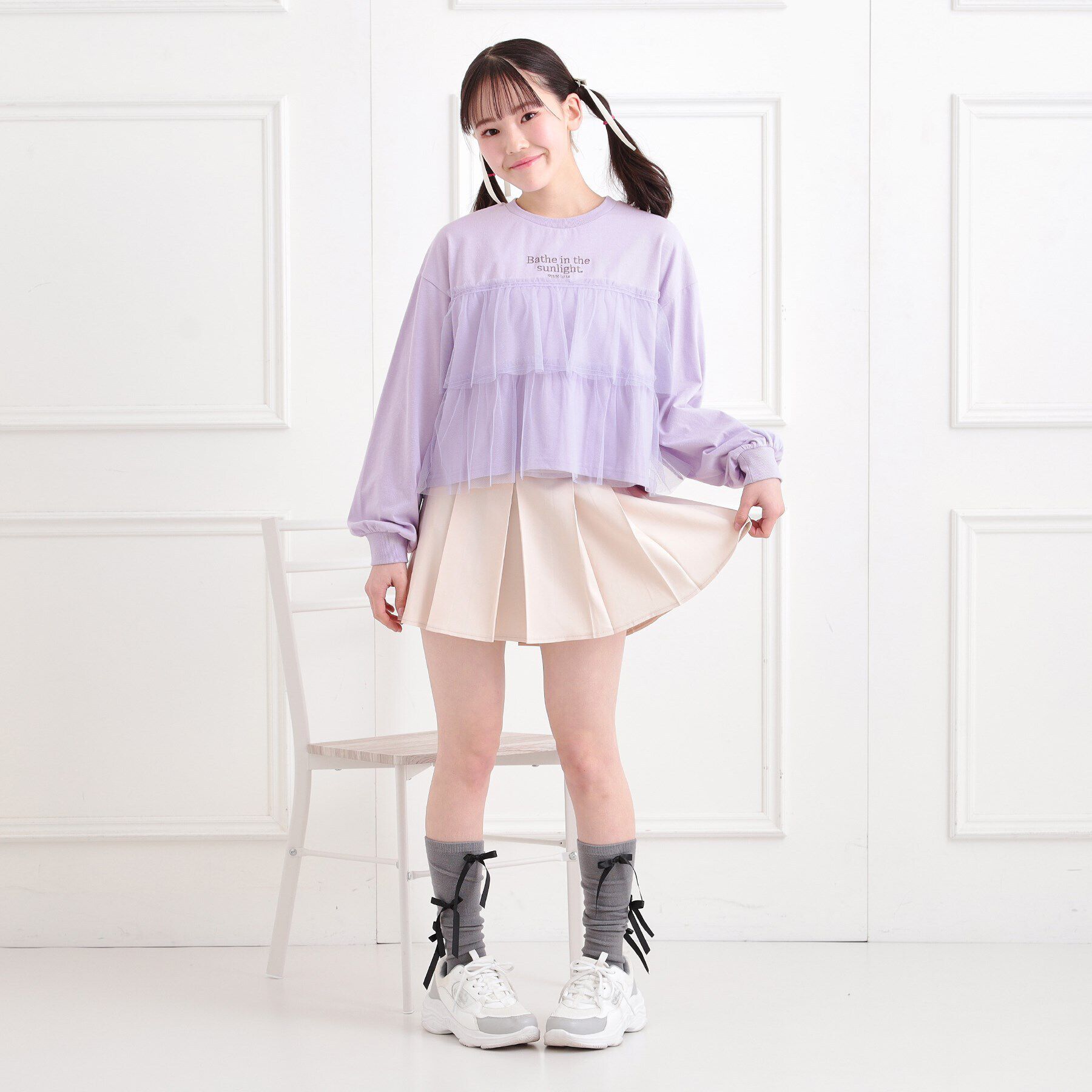 PINK-latte「チュールドッキングロンT」|Tシャツ・カットソー|