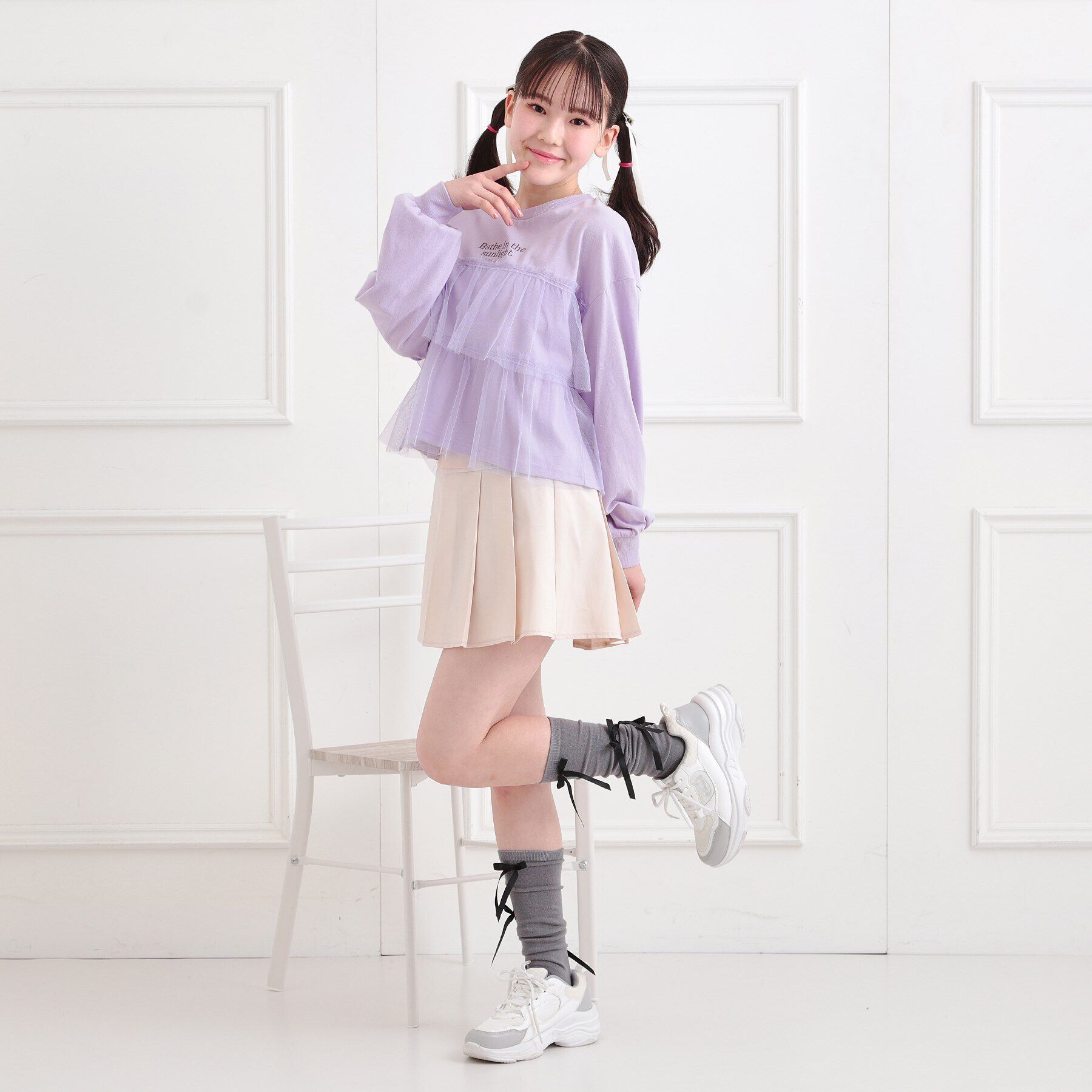 PINK-latte「チュールドッキングロンT」|Tシャツ・カットソー|