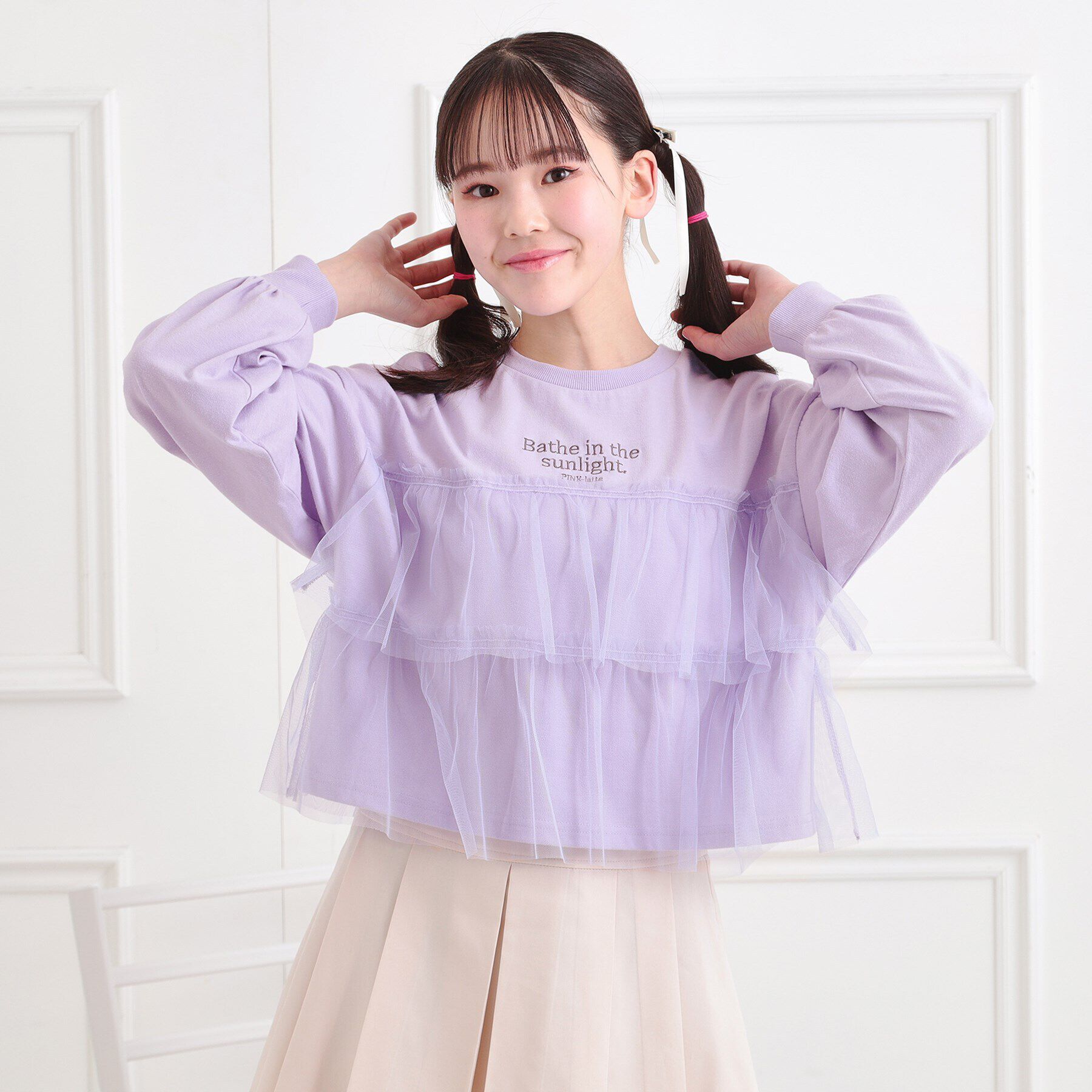 PINK-latte「チュールドッキングロンT」|Tシャツ・カットソー|パープル(081)