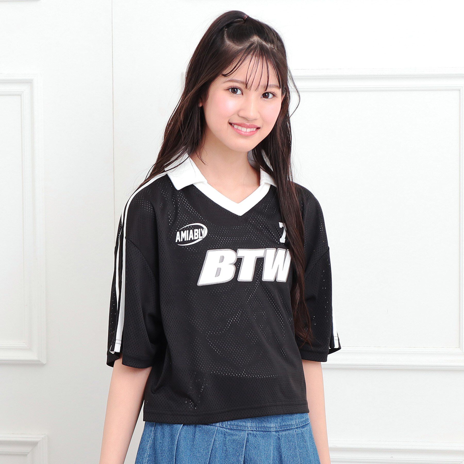 PINK-latte「【セットアイテム】衿付きVネックメッシュT＋タンクセット」|その他|ブラック(019)