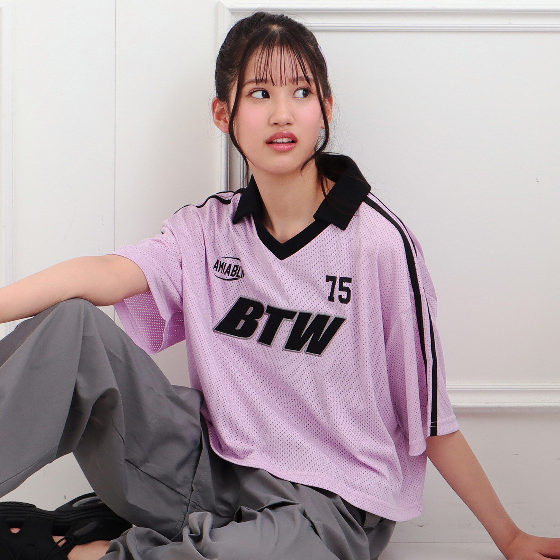 PINK-latte「【セットアイテム】衿付きVネックメッシュT＋タンクセット」|その他|パープル(081)