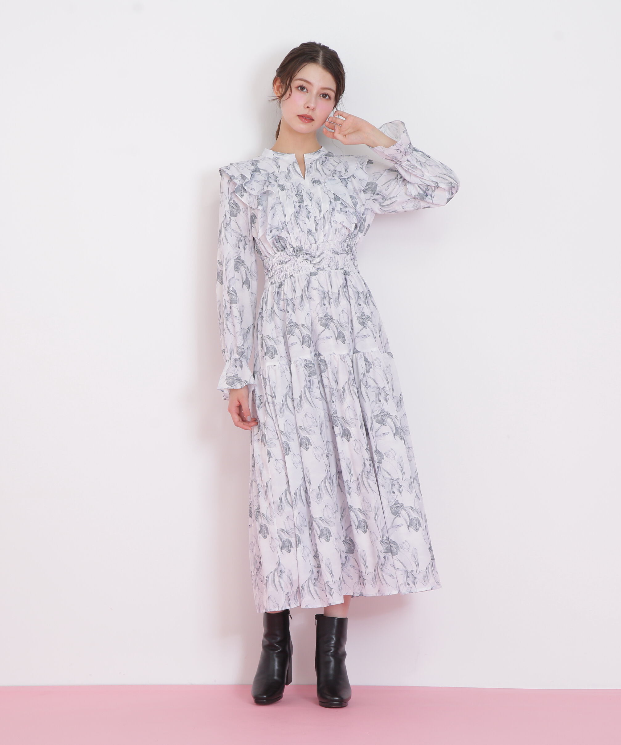  「ピンタック花柄ワンピース」|ワンピース|