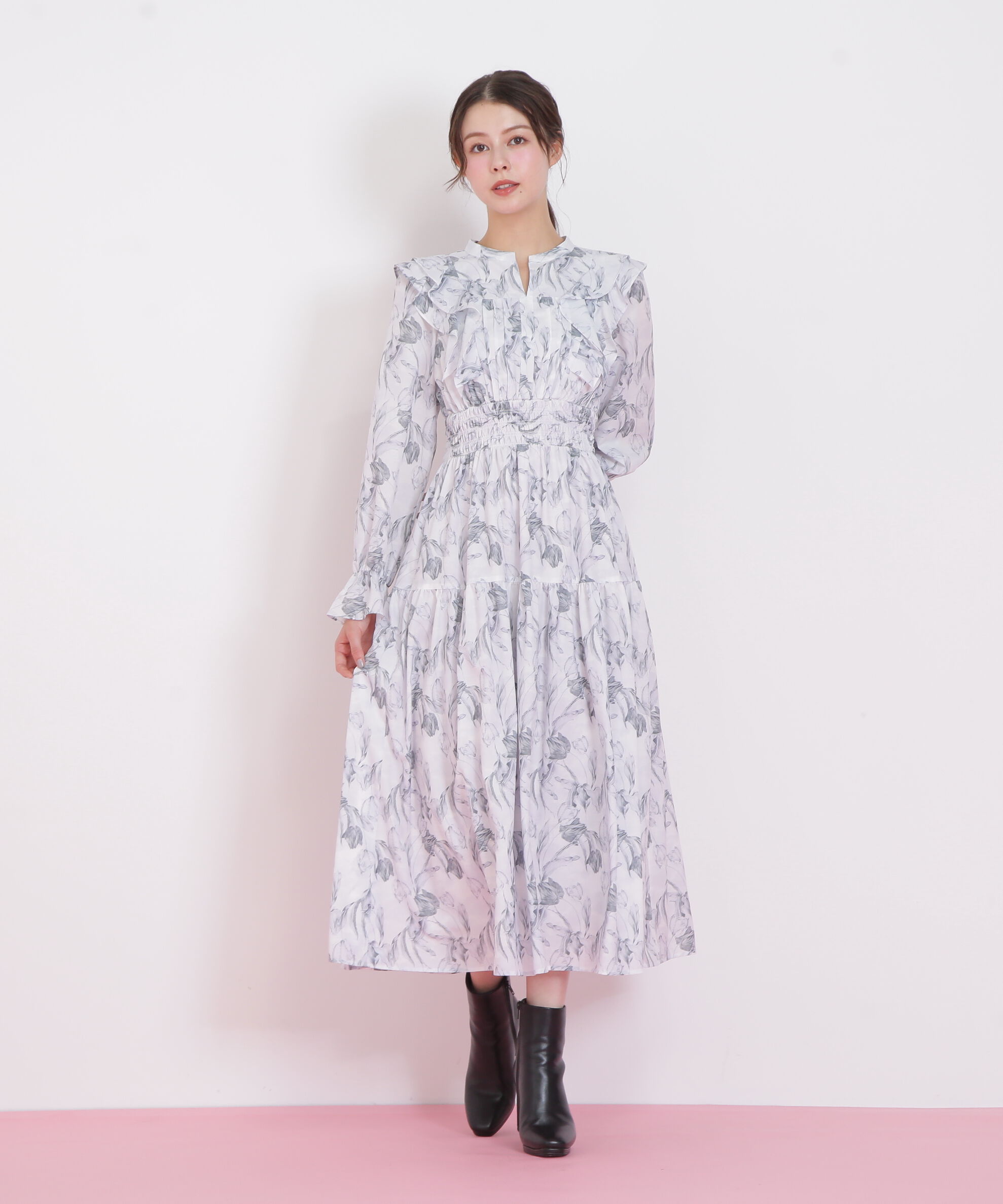  「ピンタック花柄ワンピース」|ワンピース|