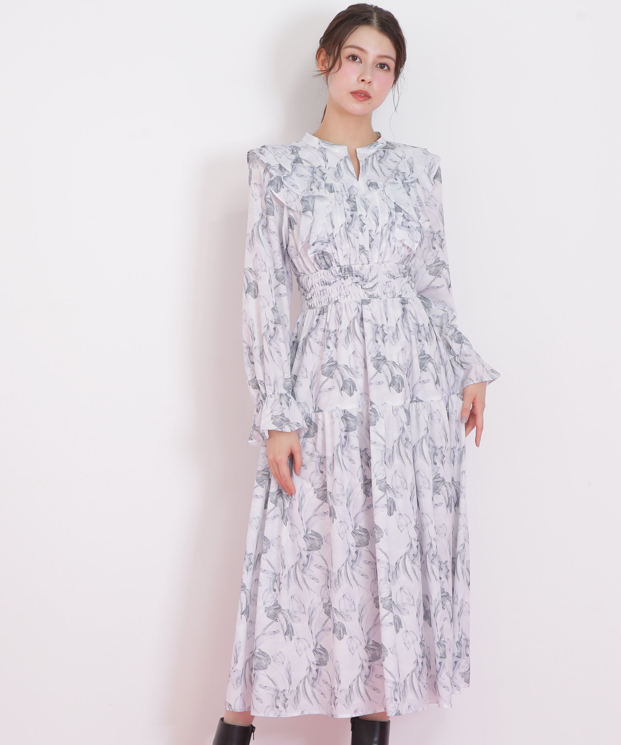  「ピンタック花柄ワンピース」|ワンピース|