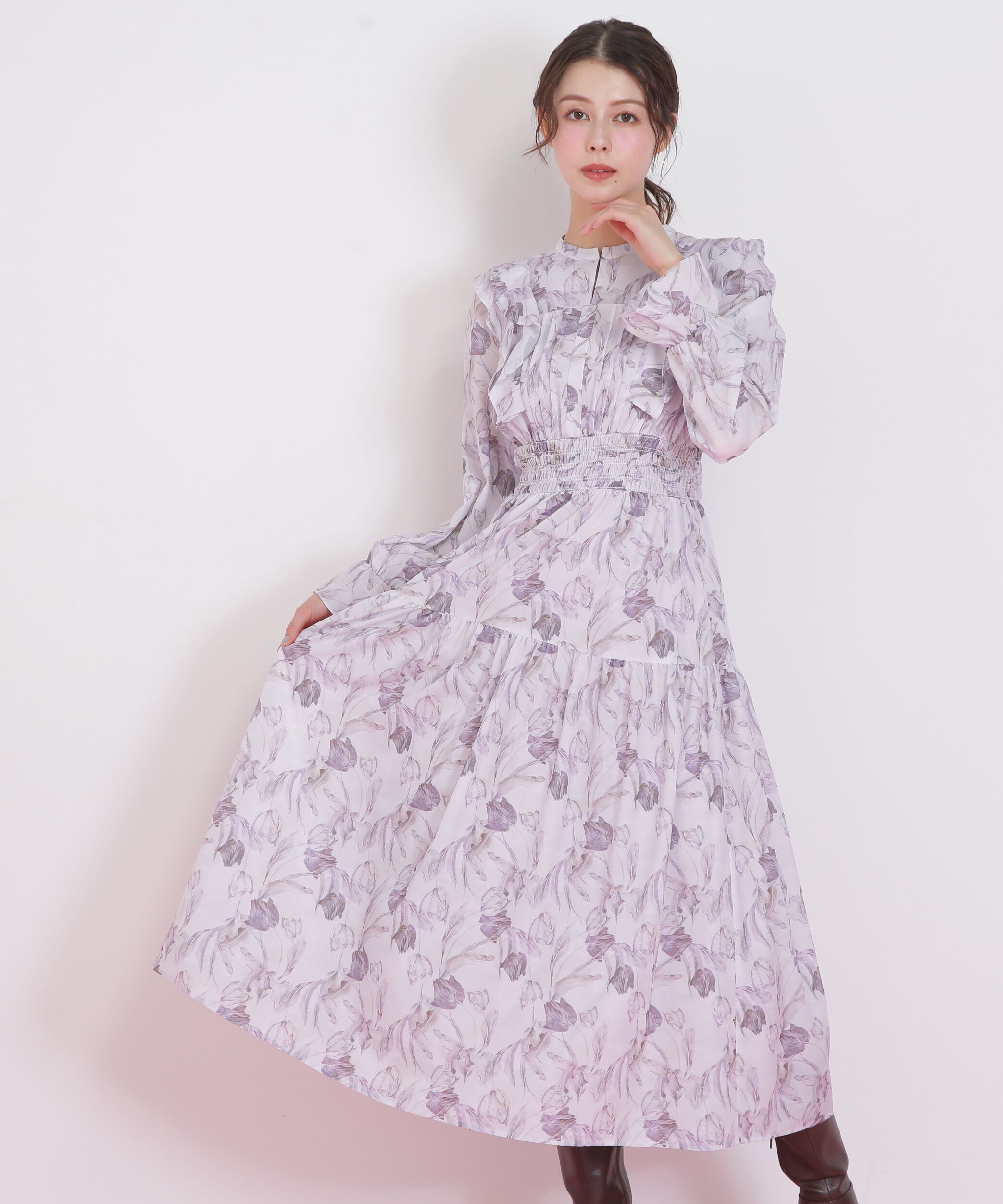  「ピンタック花柄ワンピース」|ワンピース|