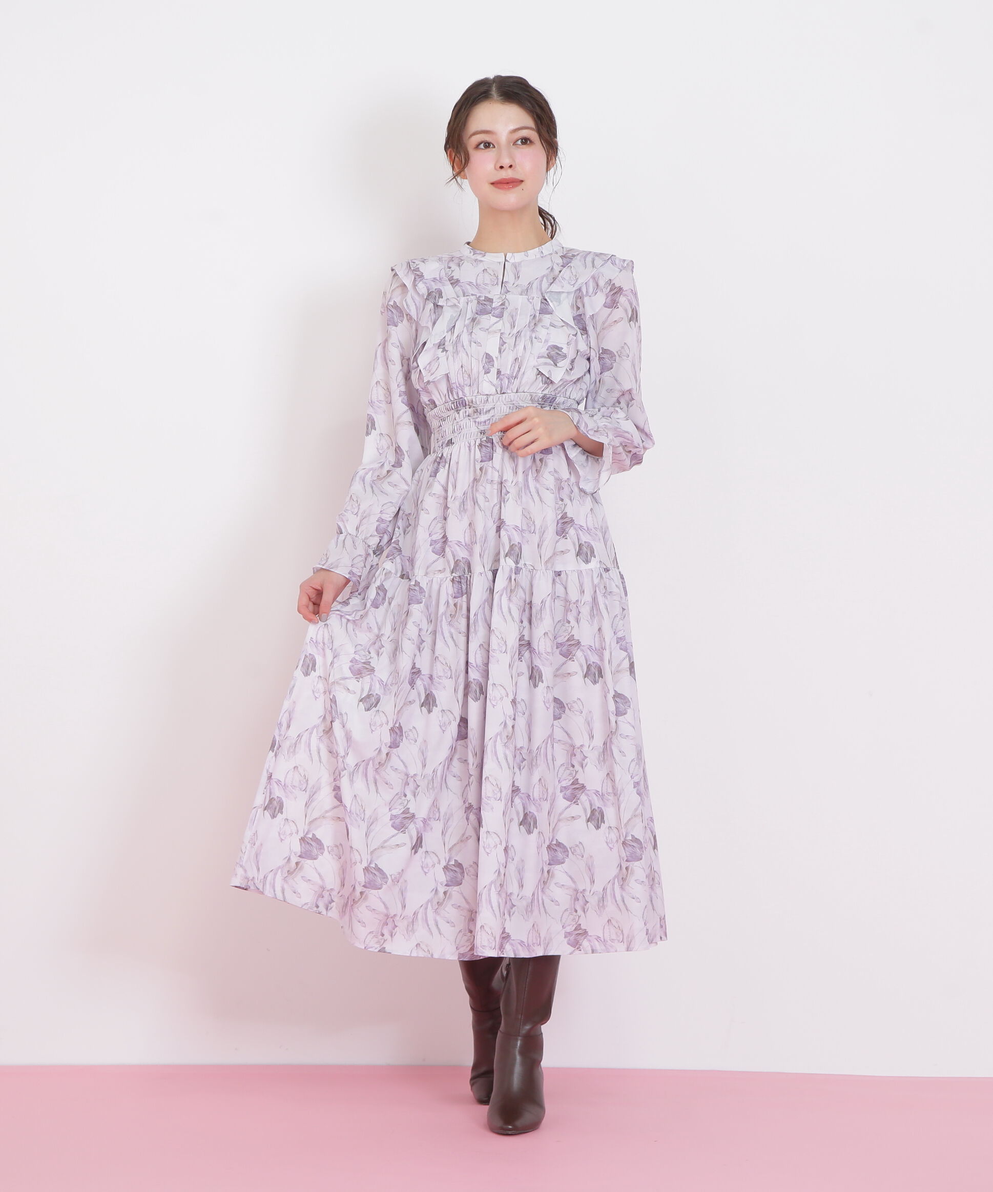  「ピンタック花柄ワンピース」|ワンピース|