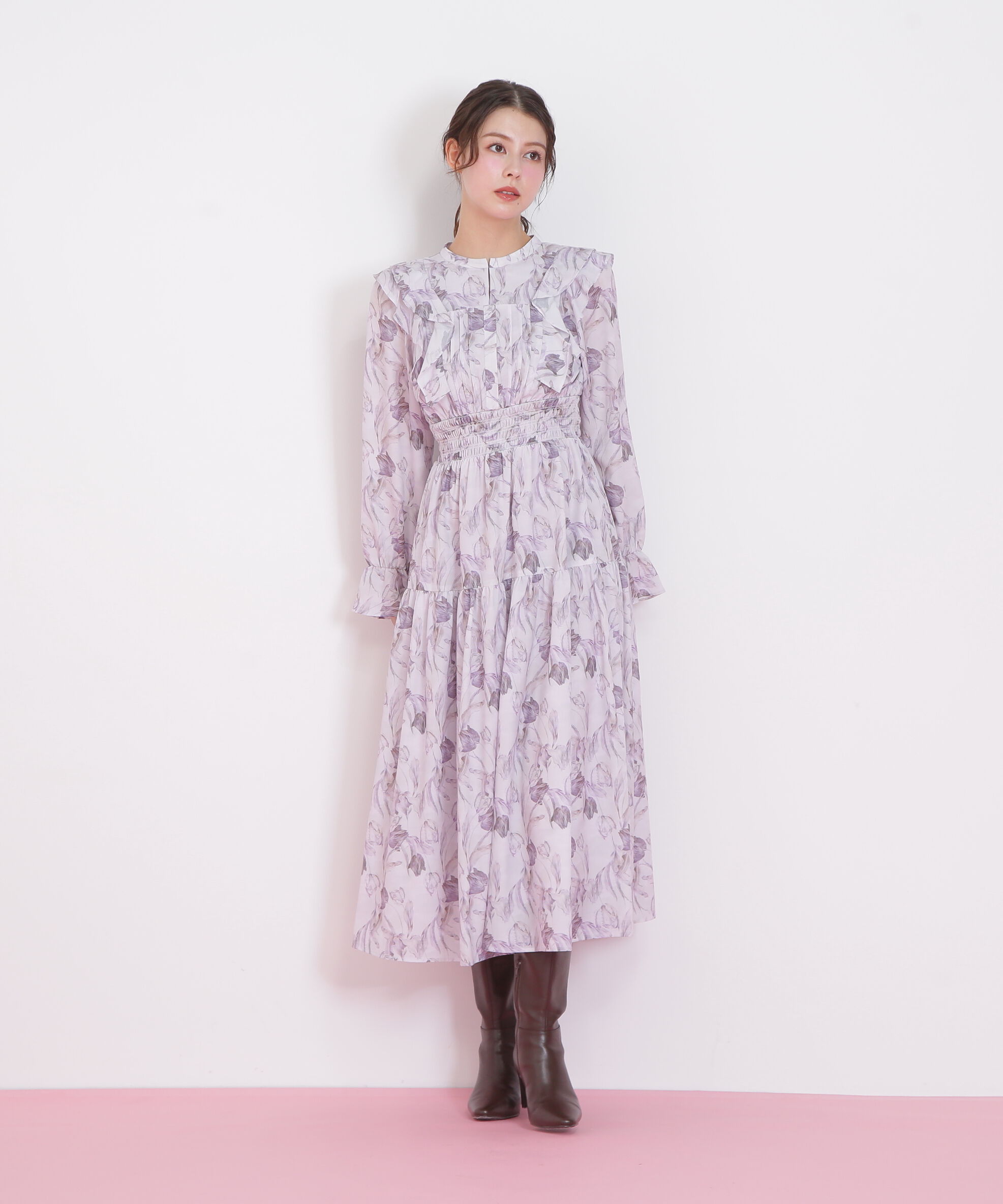  「ピンタック花柄ワンピース」|ワンピース|