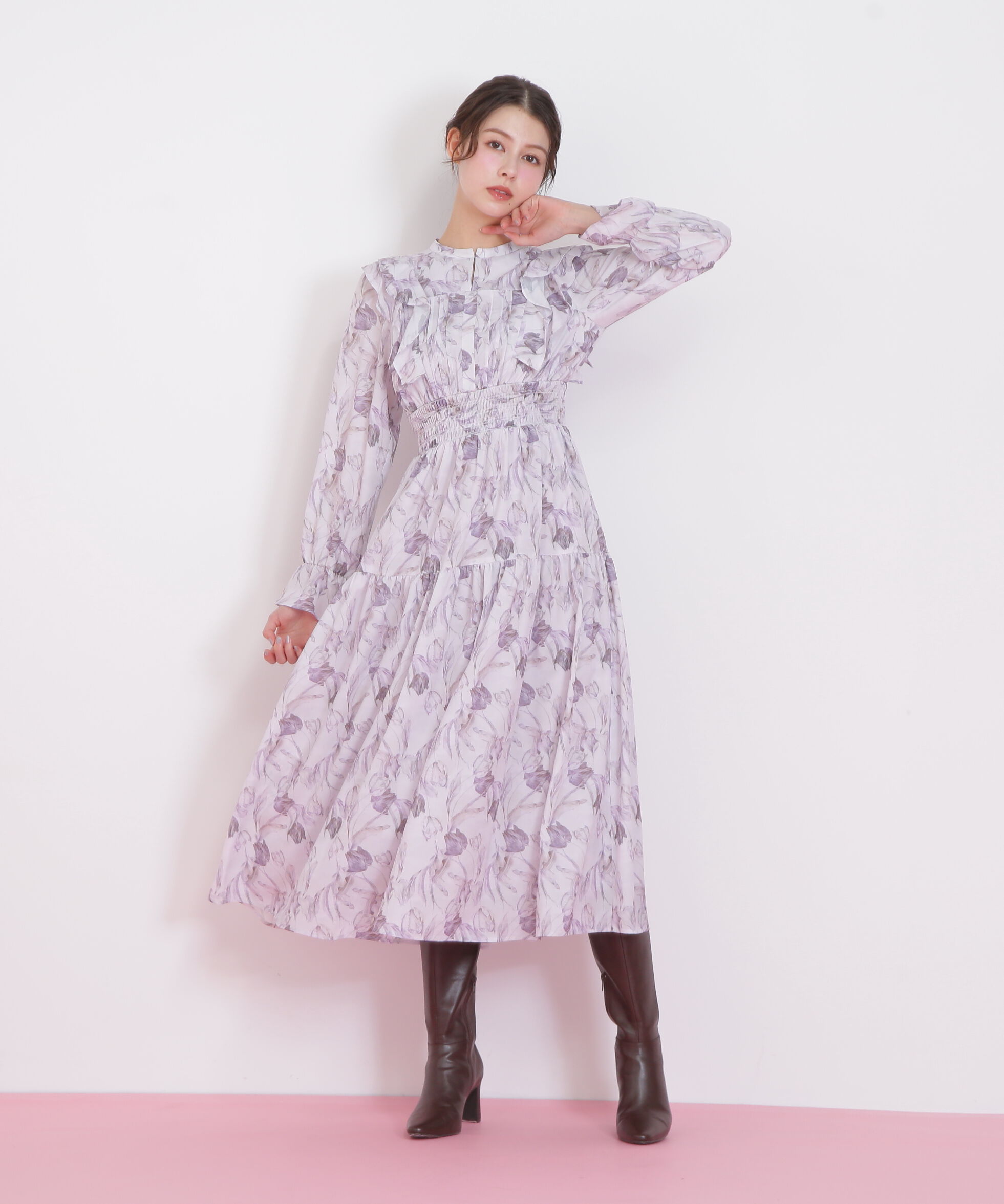  「ピンタック花柄ワンピース」|ワンピース|