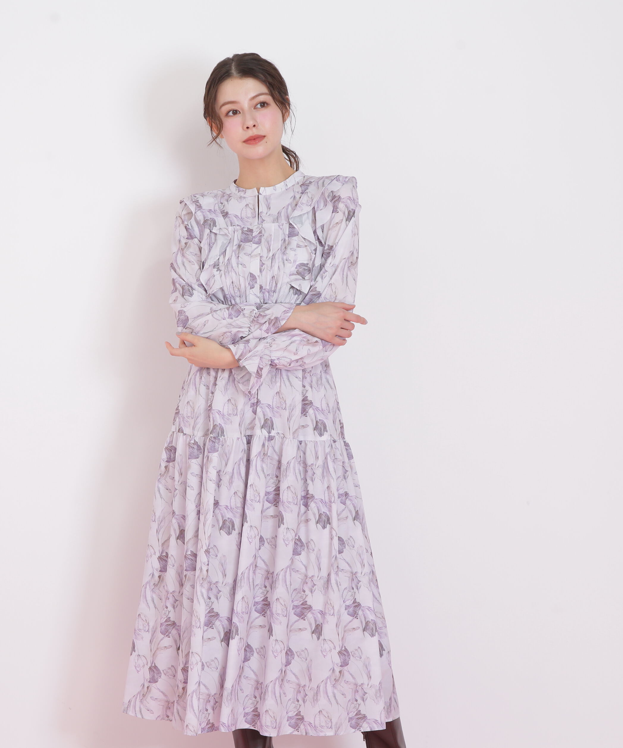  「ピンタック花柄ワンピース」|ワンピース|