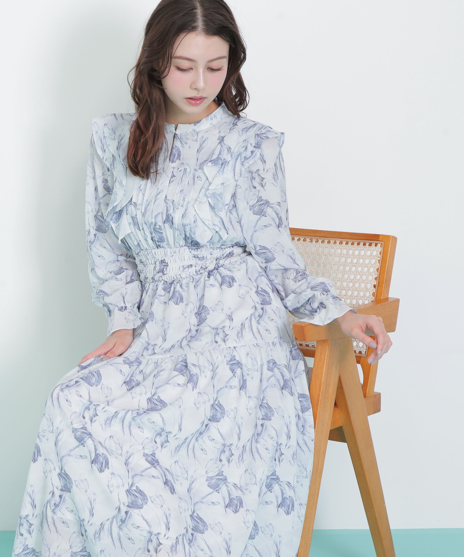  「ピンタック花柄ワンピース」|ワンピース|